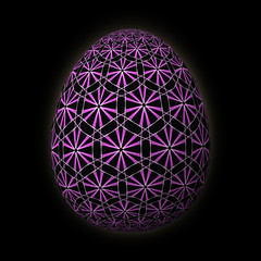 Happy Easter - Frohe Ostern, Artfully designed and colorful easter egg, 3D illustration on black background
