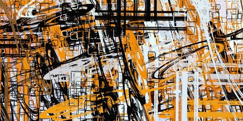 Obraz premium Handmade surreal abstract pattern. Modern artistic canvas. 2d illustration. Texture backdrop painting. Creative chaos structure.