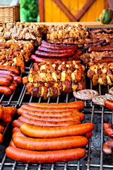 Assortment of grilled sausages and kebabs