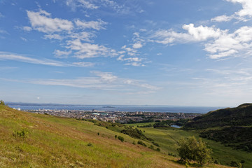 Fototapeta na wymiar View to the sea from Holyrood park - Edinburgh, Scotland, United Kingdom