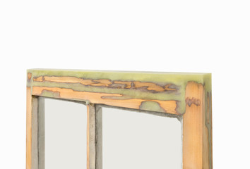 Close up of a restored and preserved sash window frame filled wi