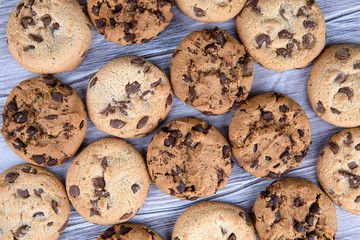 Cookies with chocolate closeup. Homemade cookies. Pile of cookies.