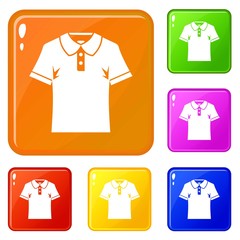 Men polo shirt icons set collection vector 6 color isolated on white background