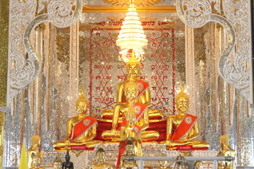 Chachoengsao Province, Thailand - July 13, 2019: Travel and make merit at the Wat Veerachote   Thummaram temple. This temple is in the middle of the field and have large Thai Serpent Statue.