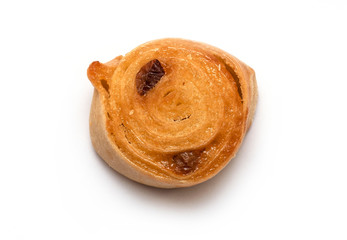 Sweet Bun with Raisins isolated on white Background