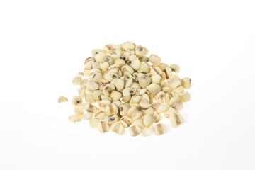 Job's tears or Coix lacryma-jobi isolated on white background, raw grain for vegetarian diet