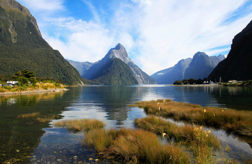 The famous Mitre Peak at New Zealand's most popular tourist destination Milford Sound.