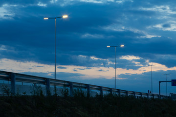 empty road with modern LED street light at evening