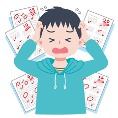 成績が落ちた男の子のイラスト