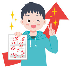 成績が上がった男の子のイラスト 100点 Wall Mural Wallpaper Murals 石原 奈津子