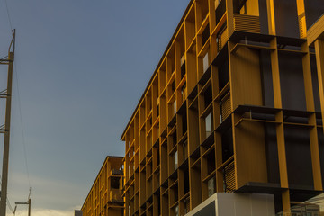 Modern apartment buildings in Thailand in the evening