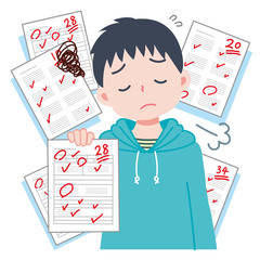 成績が落ちた男の子のイラスト