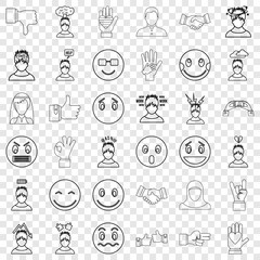 Person icons set. Outline style of 36 person vector icons for web for any design