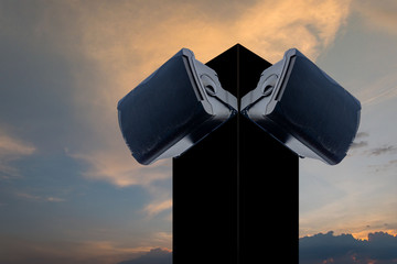 Speakers on the technology broadcasting pole Separated from the background