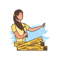 worker carpenter woman with wooden