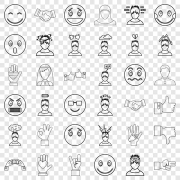Angry icons set. Outline style of 36 angry vector icons for web for any design