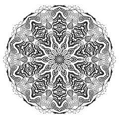 Oriental kaleidoscope black and white. Pattern coloring for adults. Hand drawn illustration. - Vector