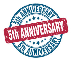 5th anniversary stamp. 5th anniversary round grunge sign. 5th anniversary