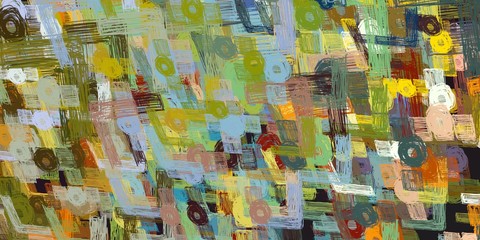 Fototapeta premium Handmade surreal abstract pattern. Modern artistic canvas. 2d illustration. Texture backdrop painting. Creative chaos structure.