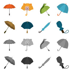 Vector illustration of protection and closed logo. Set of protection and rainy vector icon for stock.