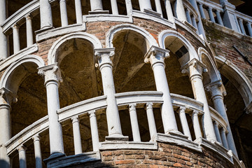 Elements of architecture of houses on the streets of the canals of the city of Venice in Italy. 