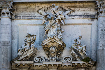 Elements of architecture of houses on the streets of the canals of the city of Venice in Italy. 
