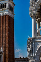 Elements of architecture of houses on the streets of the canals of the city of Venice in Italy. 