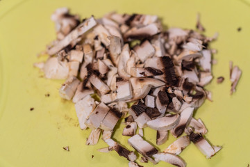 sliced mushrooms on a board