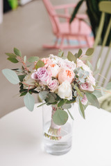A beautiful wedding bouquet of flowers. Declaration of love in Valentine Day