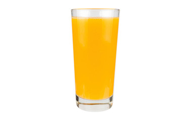Orange juice glass, isolated on white background.