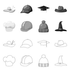 Vector design of clothing and cap sign. Set of clothing and beret stock vector illustration.