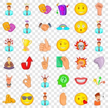 Emblem icons set. Cartoon style of 36 emotion vector icons for web for any design
