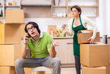 Mother and son moving to new flat 