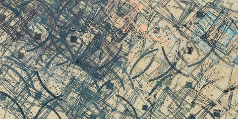 Vintage old fashion painting. 2d illustration. Texture backdrop. Creative chaos structure.