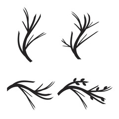 Tree branches. Vector tree branches silhouette. Leaves, swirls and floral elements