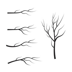 vector set dry tree branches. Leaves, swirls and floral elements