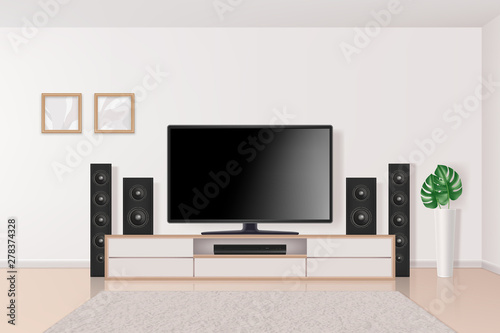 Home Theatre Tv Set System In Interior 