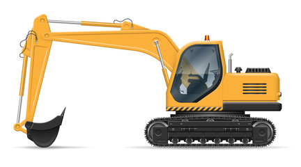 Yellow excavator with view from side isolated on white background. Construction vehicle vector mockup, easy editing and recolor © Yuri Schmidt