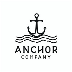 anchor wave logo silhouette marine company illustration vector icon