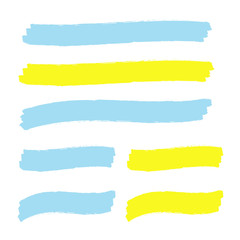 Obraz premium Yellow vector highlighter elements set. Yellow marker text selection