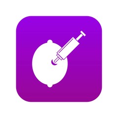 GMO lemon with syringe icon digital purple for any design isolated on white vector illustration