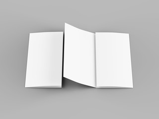 Open trifold brochure in A4 format mockup.3d illustartion