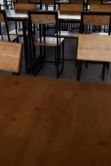 Lots of chairs and table in the cafeteria