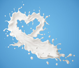 Milk splash in the shape of a heart include clipping path, 3d rendering.