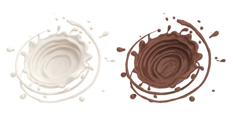 milk and chocolate splash icon, 3d rendering.