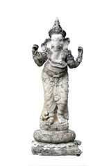 Fototapeta na wymiar Ancient statue of standing ganesha on white background.