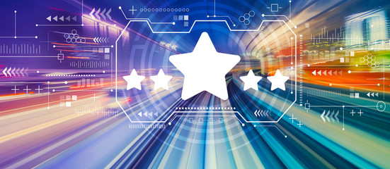 Five star rating with abstract high speed technology POV motion blur
