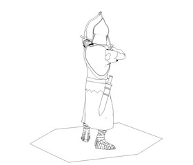 Naklejka premium warrior character, contour visualization, 3D illustration, sketch, outline