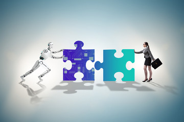 Robot and human cooperating in jigsaw puzzle