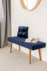 Blue settee with pillow in elegant waiting room